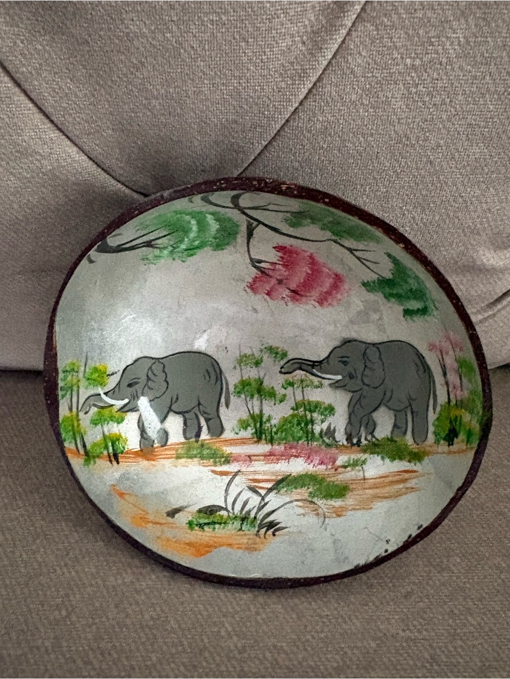 Hand-Painted Elephant Decorative Bowl - Made From A Coconut Shell